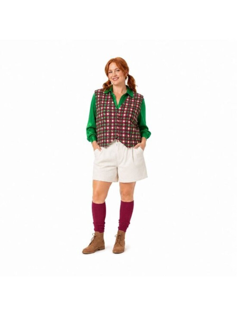 New Saint Geraldine Extra Large Plaid Button-Up Vest With Satin Lining